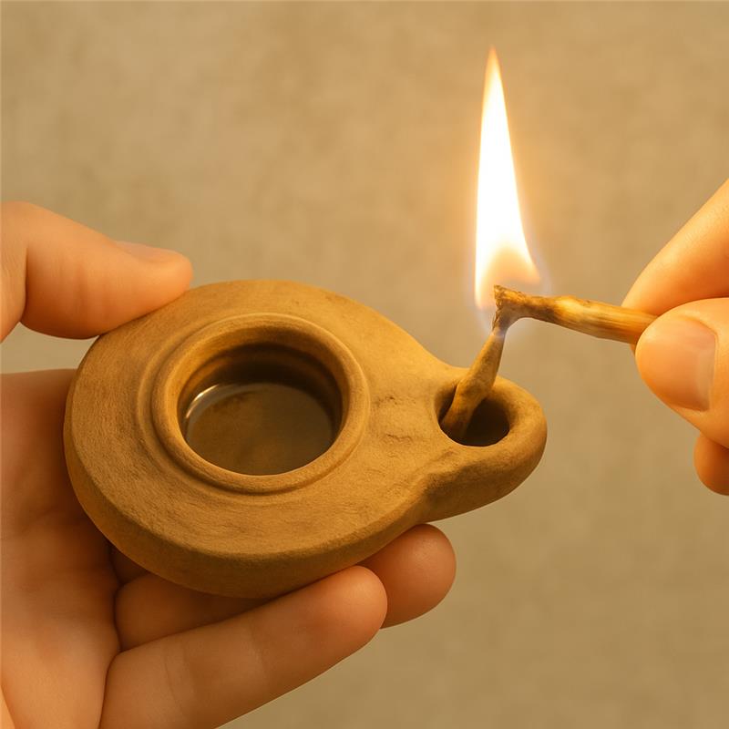 Ancient oil lamp being lit symbolizing Rabbi Meir's name transformation to light
