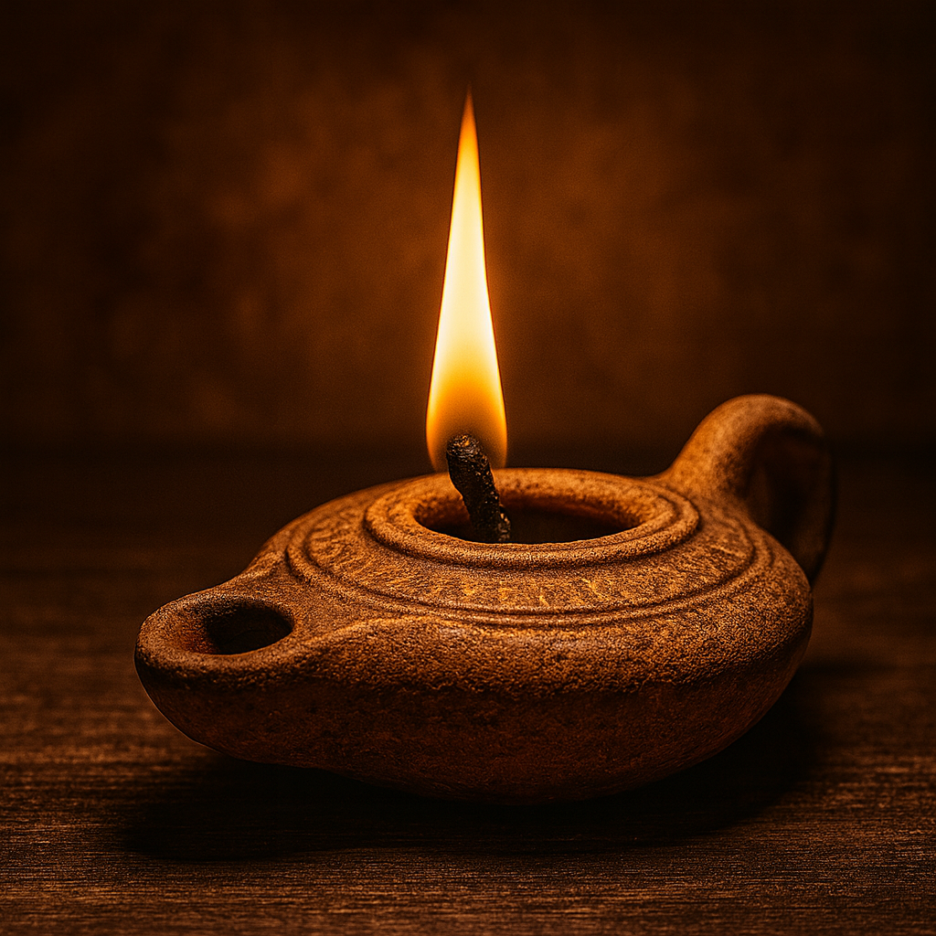 Ancient oil lamp representing the miracle of found objects