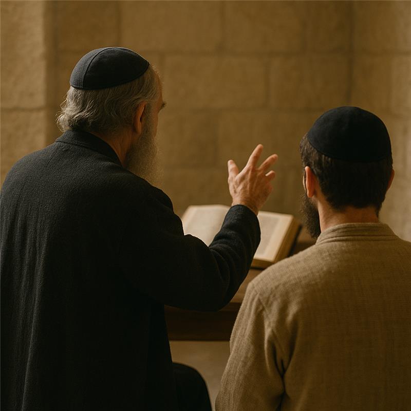 Rabbi Akiva teaching Rabbi Meir the depths of Torah wisdom