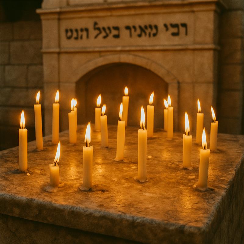 Candles lit at Rabbi Meir Baal Haness tomb on his Yarhrtzeit